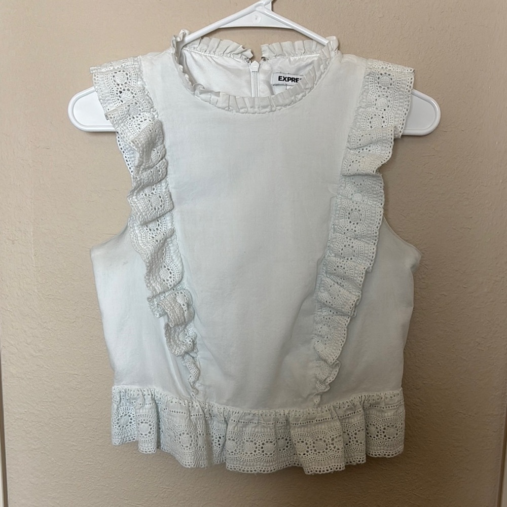 Express White Ruffle Women's Top